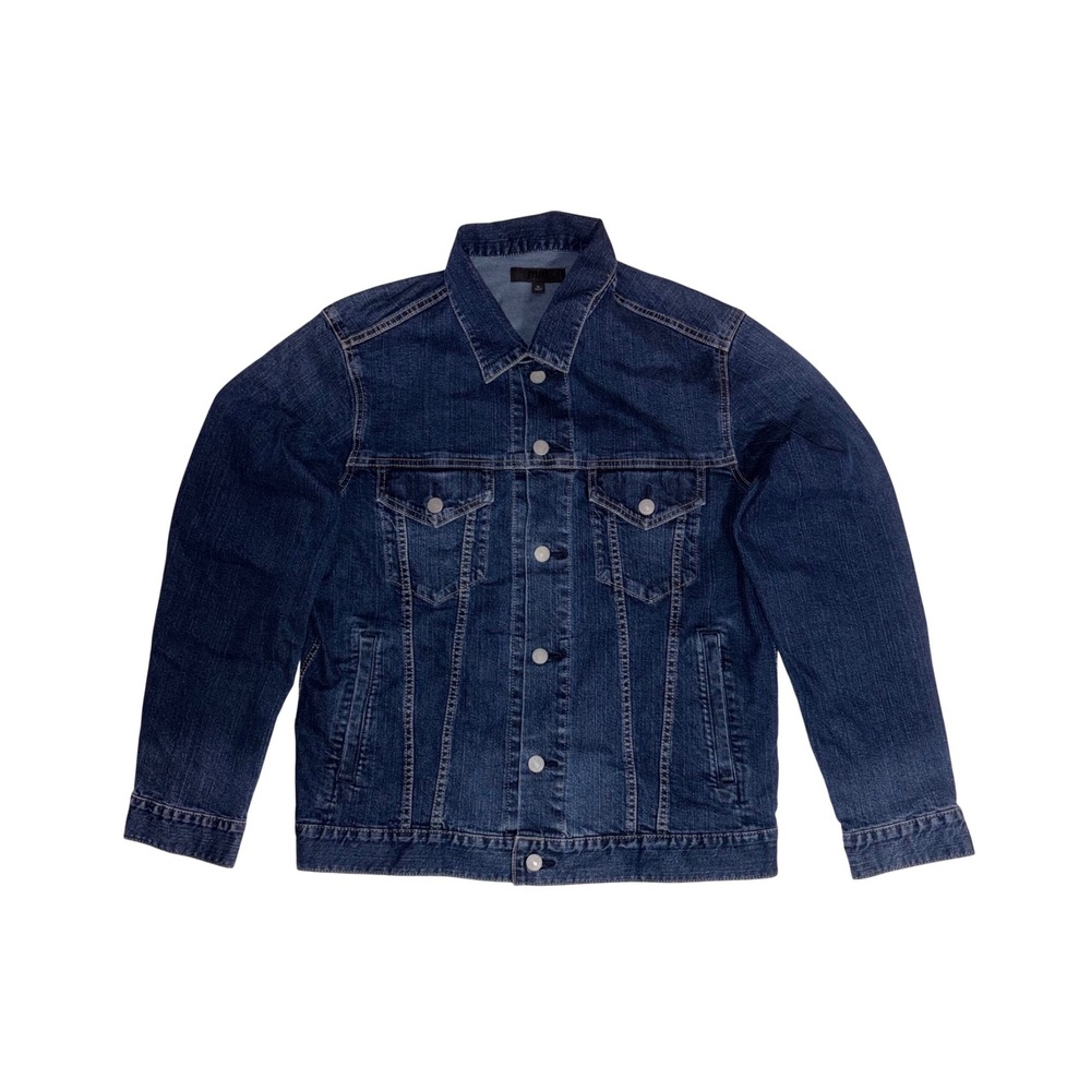 UNIQLO Denim Jacket Mens XL Dark Wash Trucker Jean Jacket Stretch Cotton